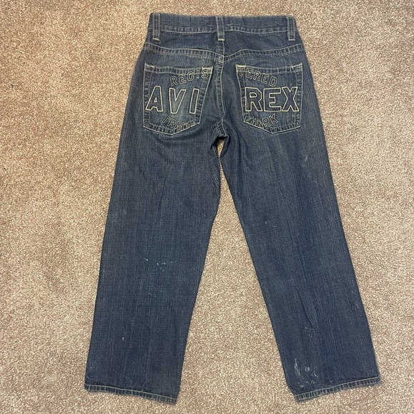 Avirex Jeans Mens 32x30 Blue Baggy Straight Leg Embroidered Pockets Y2K Denim - Picture 1 of 10